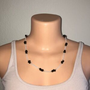 Black and‎ White Seed Beaded Necklace and Bracelet Set